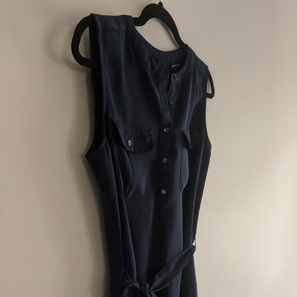 Navy Blue Tunic Dress with Tie